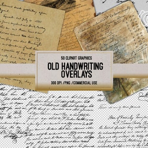 Oude handschrift overlays, digitale vintage handgeschreven brieven PNG overlay clipart, oude brieven digitale papier, digitale scrapbooking