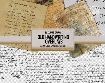Alte Handschrift Overlays, digitale Vintage handgeschriebene Buchstaben PNG Overlay Clipart, alte Buchstaben Digitalpapier, digitale Scrapbooking
