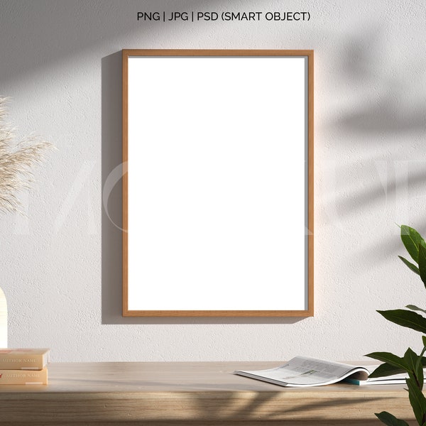 frame mockup light wood A4, frame wallpaper mockup, frame on wooden floor mockup,vertical frame mockup,scandinavian frame mockup PNG JPG PSD