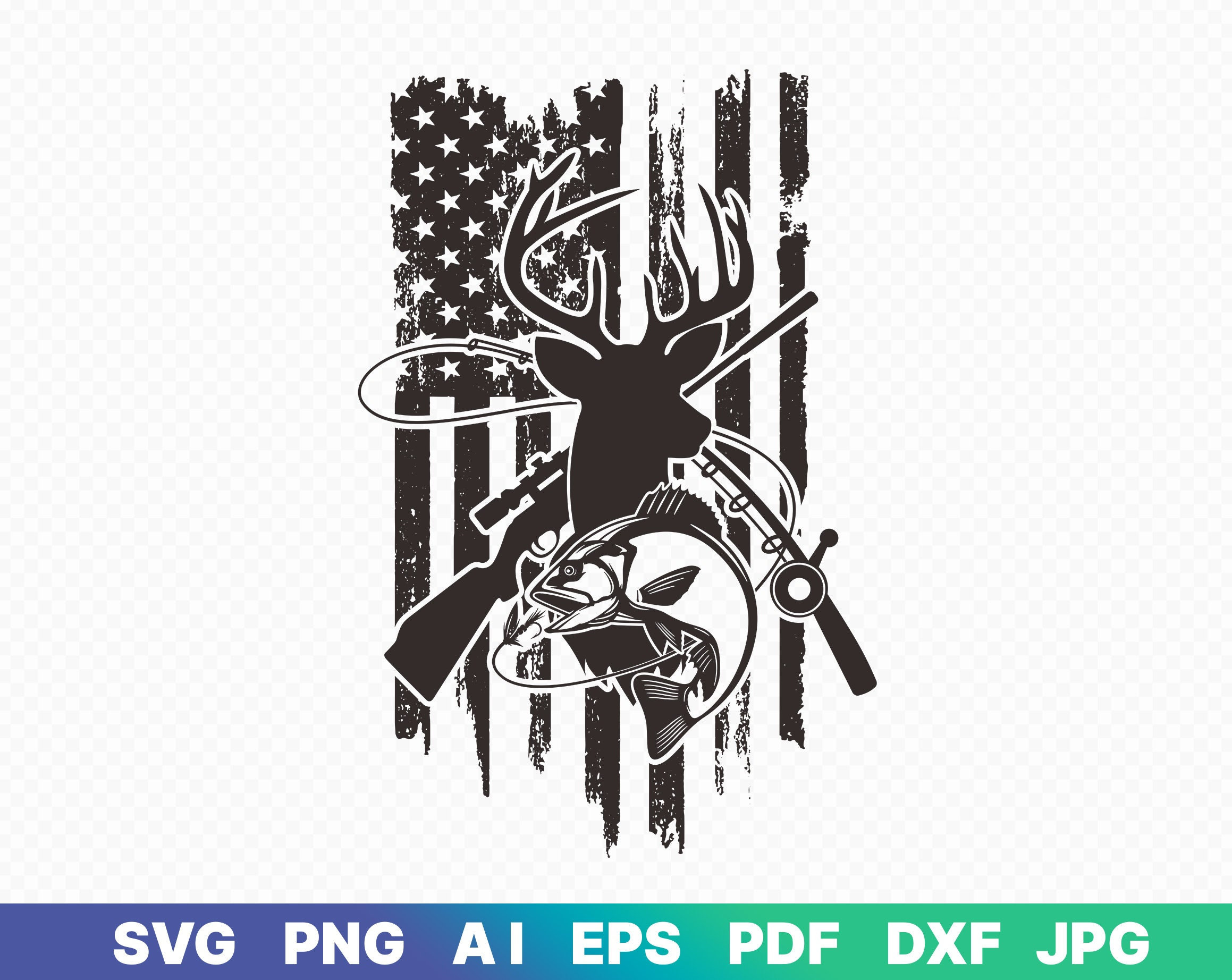 Fishing and Hunting American Flag Svg,fishing and Hunting American Flag Svg,  Fishing Svg, Deer Hunting Svg, Cut File, Cricut, Silhouette 