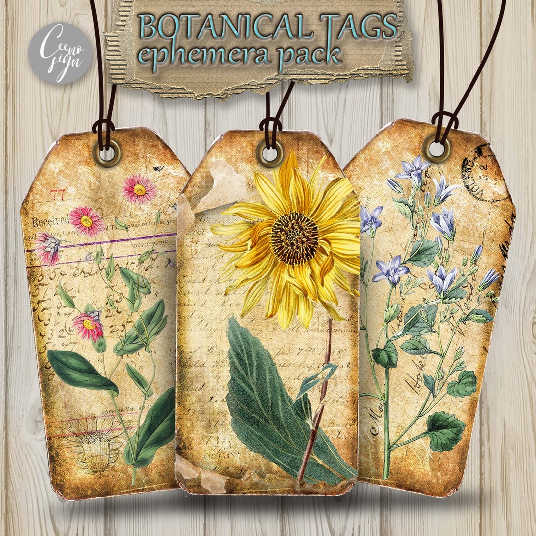 Botanical Tags Printable ,for Junk Journals Digital Download Ephemera ...