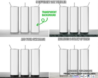 5 Different 20oz skinny tumbler mockup, tumbler mockup with transparent background product, Edit in CANVA, Photoshop, and More