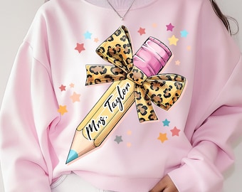 Teacher Coquette Pencil png, Back to school png, Leopard Bow Teacher Png, Retro Teacher png, Teacher Appreciation PNG, Teacher Quotes png