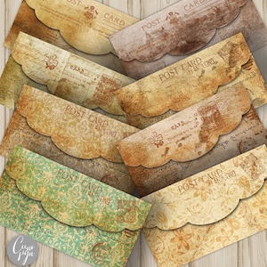 Vintage Postkarten Umschläge, druckbare Postkarten Umschläge, Ephemera, digitales Papier - Sofort Download