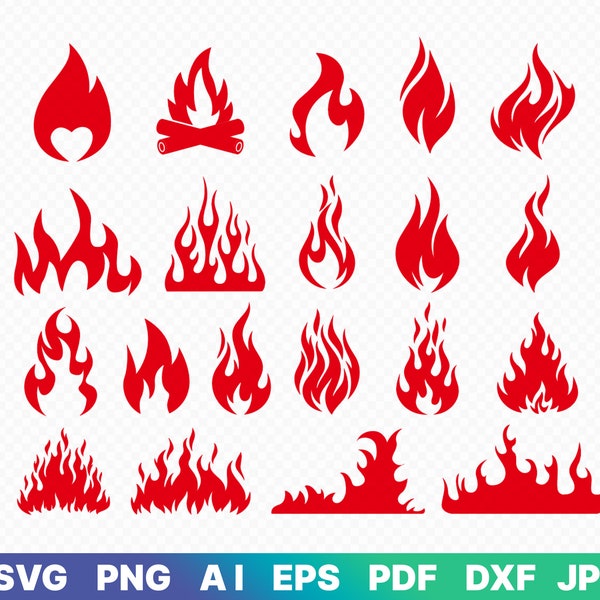 Fire SVG BUNDLE, Fire Clipart ,Flames Cricut Files , Cut Files ,  Flames Silhouette ,  Dxf, Png, Eps, Ai, pdf