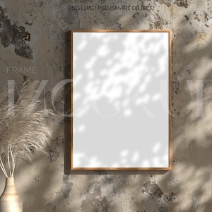 Rahmen Mockup helles Holz A4, Rahmen Wallpaper Mockup, Rahmen auf Holzboden Mockup, vertikale Rahmen Mockup, skandinavischer Rahmen Mockup PNG JPG PSD