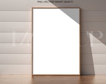 frame mockup light wood A4, frame wallpaper mockup, frame on wooden floor mockup,vertical frame mockup,scandinavian frame mockup PNG JPG PSD