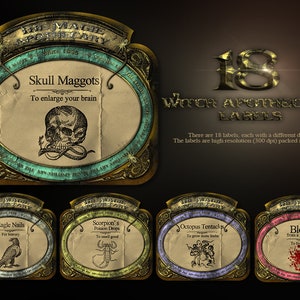 Halloween Decorations Labels, Witch Halloween Apothecary Labels,  Magick Potion Ingredient Labels, Printable Digital Collage Sheets
