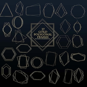 Gold Polygonal Frames Clipart,Shiny gold frame, Wedding,  Bridal shower, Invitationsclip art graphics,commercial use