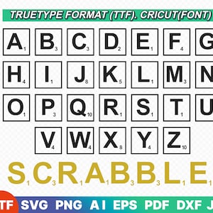 Fonte Scrabble Tiles, TTF, Arquivos SVG para Cricut, Scrabble Tiles Clipart, Scrabble Letters Svg