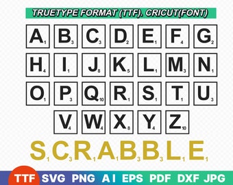 Scrabble tegels lettertype, TTF, SVG-bestanden voor de Cricut, Scrabble tegels clipart, Scrabble letters SVG
