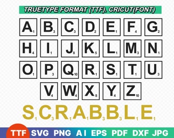 Scrabble Tiles Font, TTF, SVG Files for Cricut, Scrabble Tiles Clipart, Scrabble Letters Svg