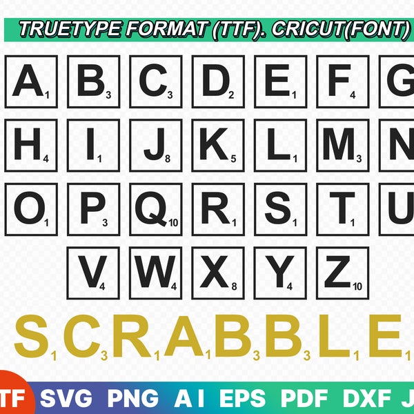 Scrabble Tiles Font, TTF, SVG Files for Cricut, Scrabble Tiles Clipart, Scrabble Letters Svg