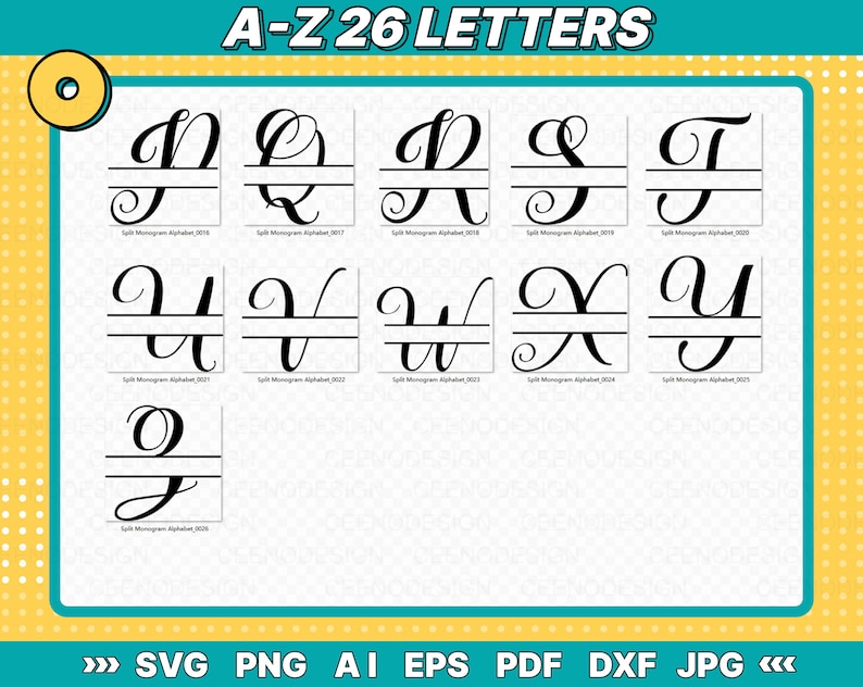 Split Monogram Alphabet SVG, DXF, PNG, Split Monogram Frame Alphabet ...