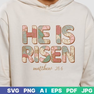 He is Risen SVG PNG, Easter Sublimation Digital Design Download-christian svg, bible verse png, christian easter svg, spring florals designs