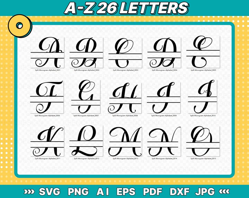 Split Monogram Alphabet SVG, DXF, PNG, Split Monogram Frame Alphabet ...