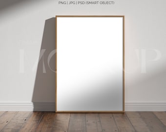 frame mockup light wood A4, frame wallpaper mockup, frame on wooden floor mockup,vertical frame mockup,scandinavian frame mockup PNG JPG PSD