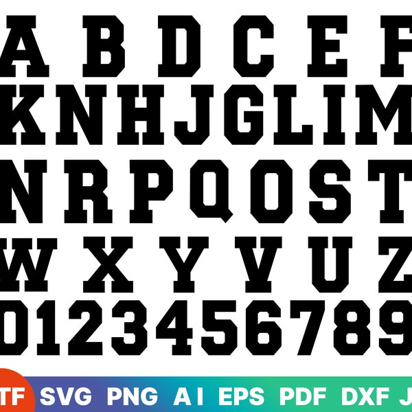 Varsity Font SVG,TTF, Varsity Alphabet, Sports Font, School Font, Digital Download,svg,dxf,png,pdf,ai,eps