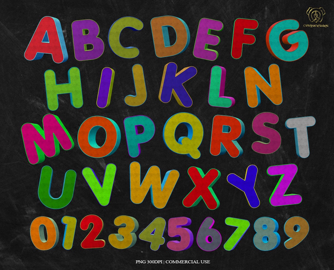 Rainbow Chalkboard Bunting Banners Clip Art 3D Alphabet and Etsy