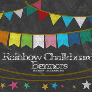 Arco iris pizarra Bunting Banners Clip Art, Colorful Chalk Bunting Banners, PNG Clipart