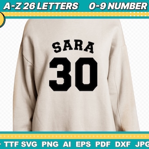 May include: A beige sweatshirt with black text that says "SARA 30" on the front.