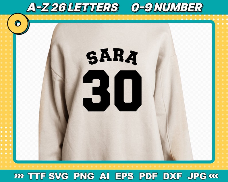 May include: A beige sweatshirt with black text that says "SARA 30" on the front.