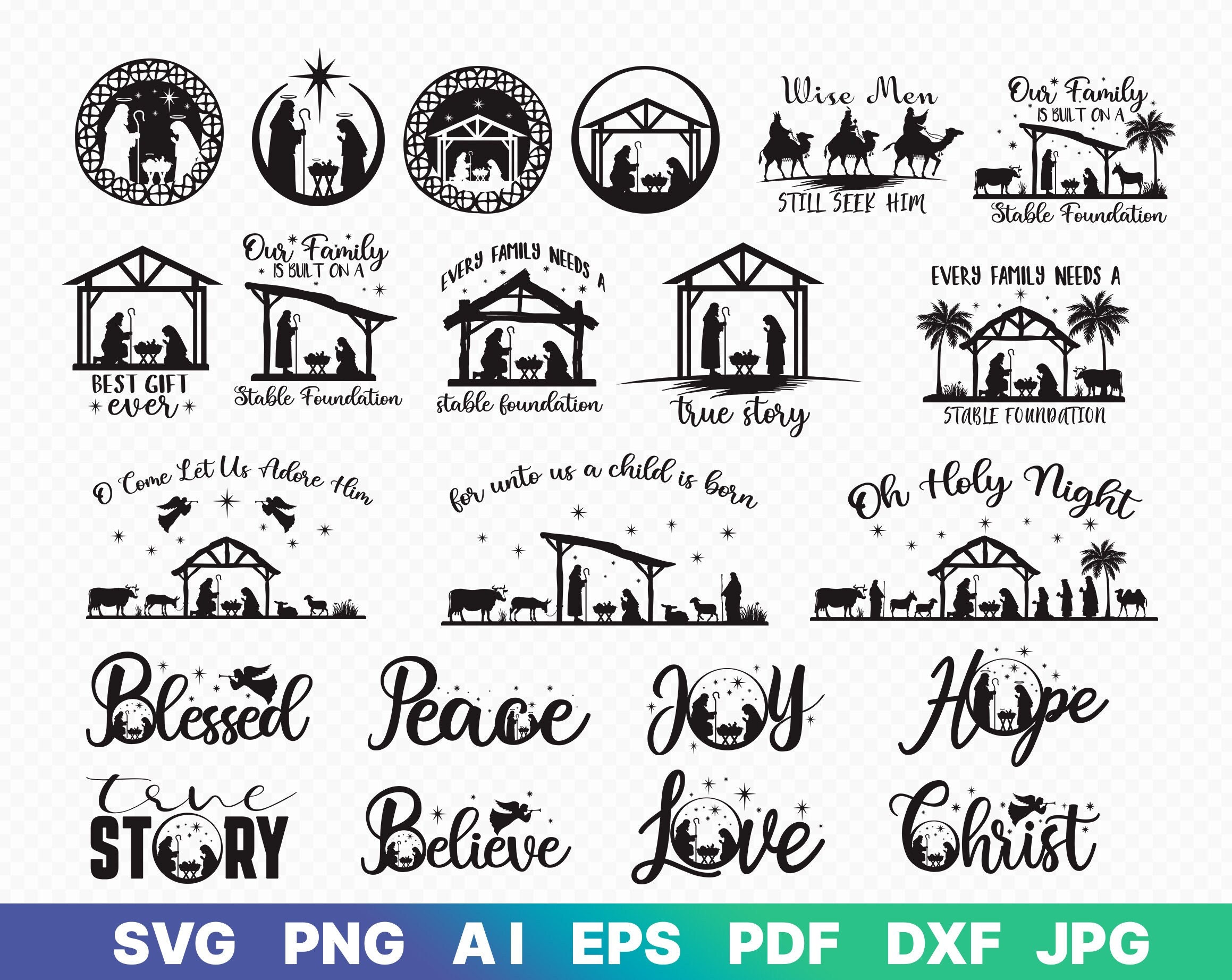Nativity SVG Bundle,Christmas SVG,Christmas Decoration,Clip art,Vector,Cut File,Cricut,Commercial use Png/Pdf/Dxf/Eps