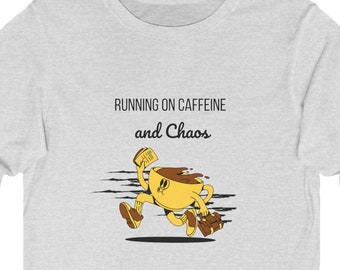 Running on Caffeine Long Sleeve Tee, Funny Coffee Lover Shirt