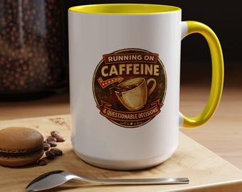Running on Caffeine and Questionable Decisions Mug, Funny Coffee Mug, Sarcastic Mug Gift, Retro Diner Mug, Coffee Lover Gift