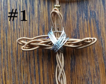 One String Cross Chain Guitar String Cross Necklace on Adjustable Greek Leather Cord - Etsy