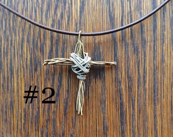 One String Cross Chain Guitar String Cross Necklace on Adjustable Greek Leather Cord - Etsy