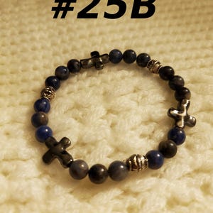 Faith, Religious, Natural Stone, Cross Bead, Pattern of threes to represent the Trinity, Stretchy