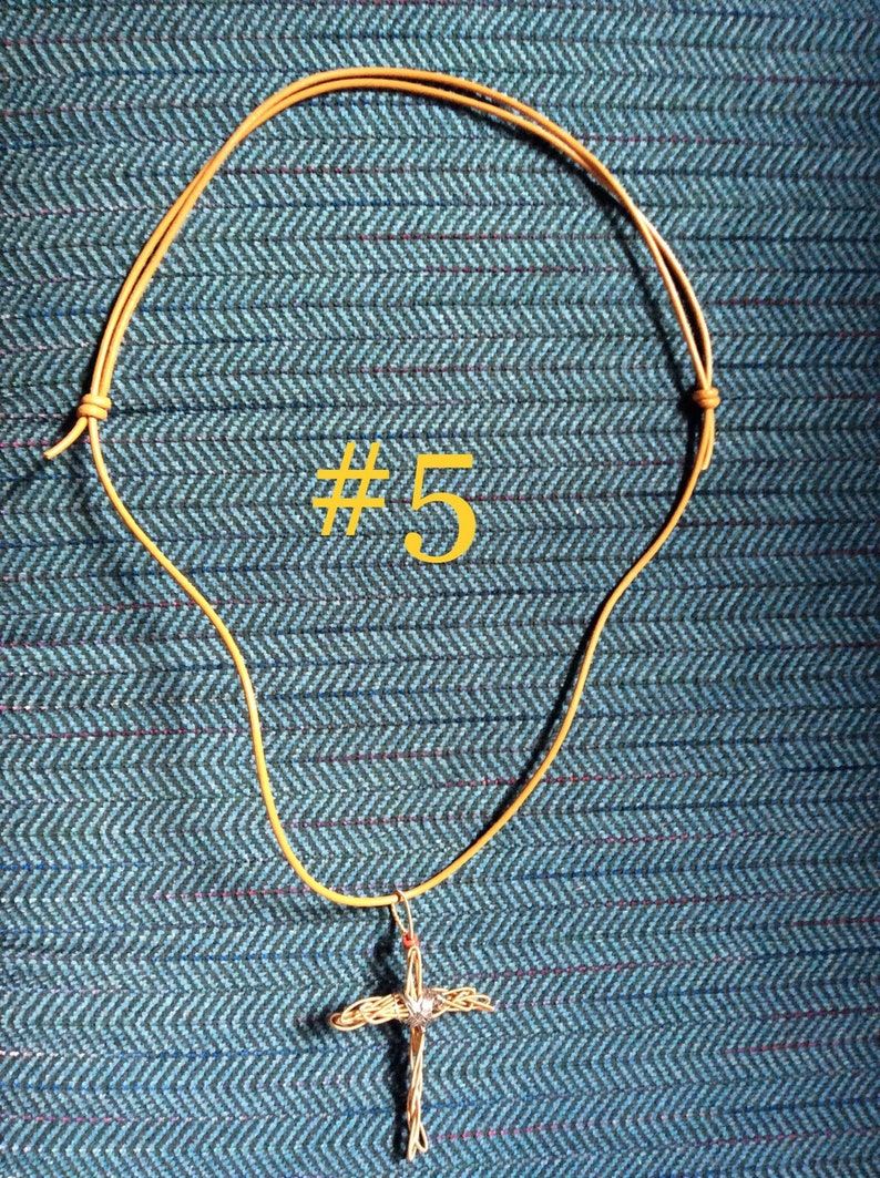 One String Cross Chain Guitar String Cross Necklace on Adjustable Greek Leather Cord - Etsy
