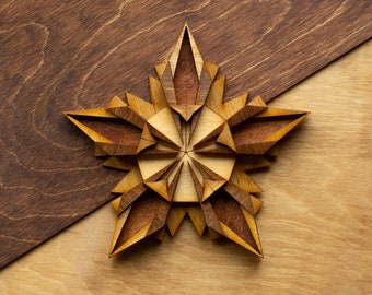 NINJA STAR Wooden Art Ornament Wall Decor Magnet Pin Laser cut Geometric Origami Handmade Personalized Christmas Gift