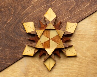 SNOWFLAKE 2 Wooden Art Ornament Wall Decor Magnet Pin Laser cut Geometric Origami Handmade Personalized Christmas Gift