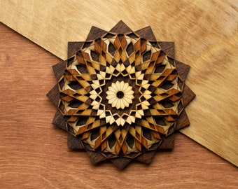 MANDALA 1 Träkonstprydnad Väggdekor Magnetnål Laserskuren Geometrisk Origami Handgjord Personlig Julklapp