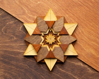 SNOWFLAKE 3 Wooden Art Ornament Wall Decor Magnet Brooch Pin Laser cut Geometric Origami Handmade Personalized Christmas Gift