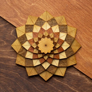 DAHLIA Flower Wooden Art Ornament Wall Decor Magnet Pin Laser cut Geometric Origami Handmade Personalized Christmas Gift Golden Oak (Regular)