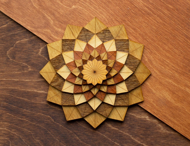 DAHLIA Flower Wooden Art Ornament Wall Decor Magnet Pin Laser cut Geometric Origami Handmade Personalized Christmas Gift Golden Oak (Regular)