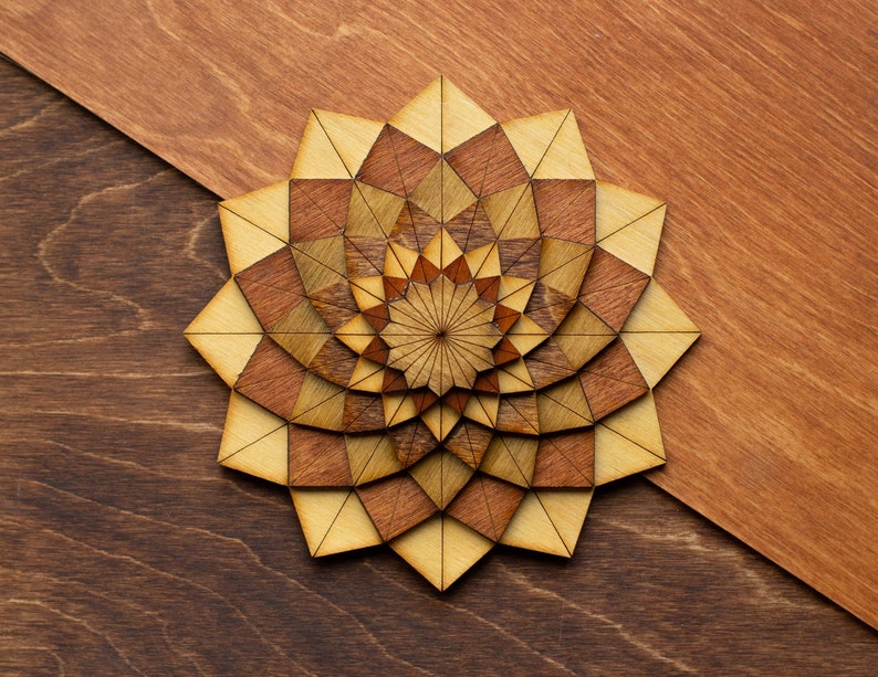 DAHLIA Flower Wooden Art Ornament Wall Decor Magnet Pin Laser cut Geometric Origami Handmade Personalized Christmas Gift Maple (Regular)