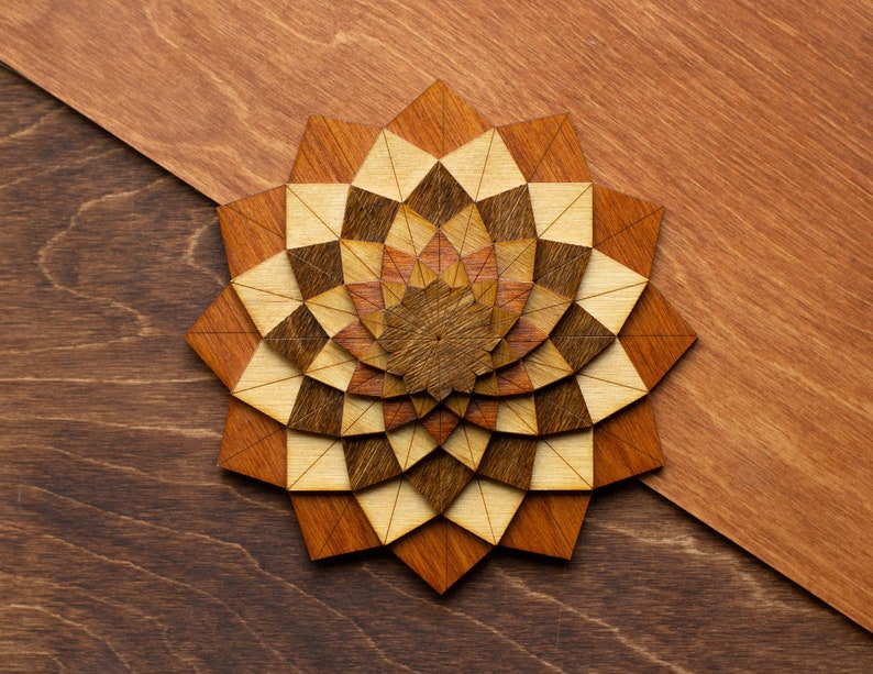 DAHLIA Flower Wooden Art Ornament Wall Decor Magnet Pin Laser cut Geometric Origami Handmade Personalized Christmas Gift Gunstock (Regular)