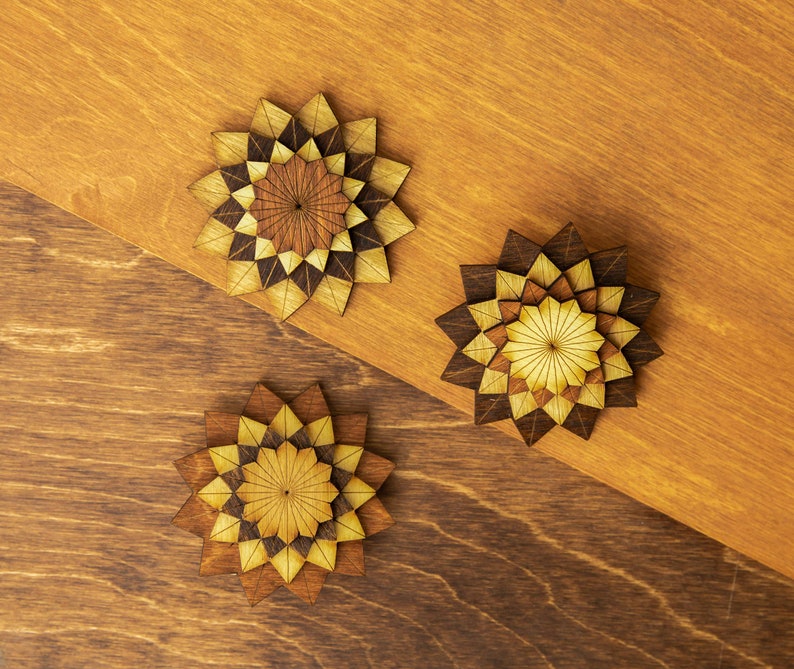 DAHLIA Flower Wooden Art Ornament Wall Decor Magnet Pin Laser cut Geometric Origami Handmade Personalized Christmas Gift image 6