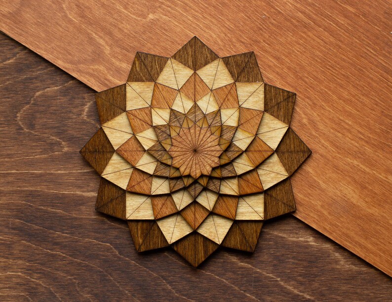 DAHLIA Flower Wooden Art Ornament Wall Decor Magnet Pin Laser cut Geometric Origami Handmade Personalized Christmas Gift Honey (Regular)