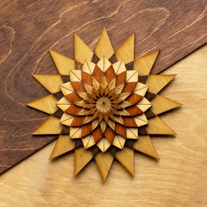 SUNFLOWER Wooden Art Ornament Wall Decor Magnet Pin Laser cut Geometric Origami Handmade Personalized Gift