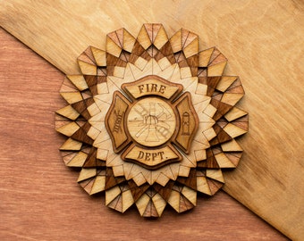 FIREFIGHTERS Wooden Art Ornament Wall Decor Laser cut Geometric Origami Handmade California Fires Support Personalized Gift