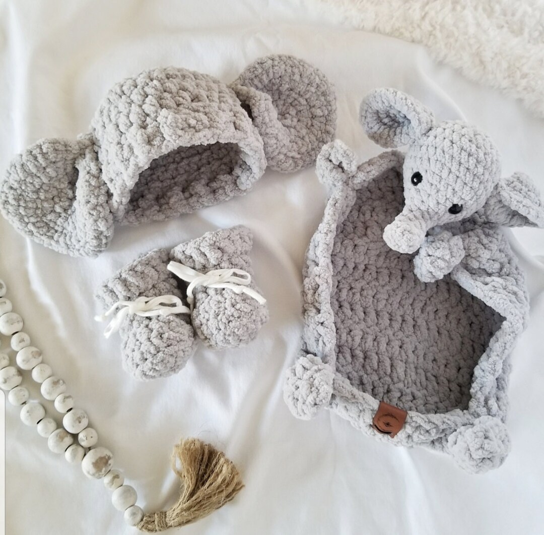 Baby Elephant Gift Set Elephant Hat and Bootie Set Baby Shower Gift Set Winter Baby Gift Set Etsy