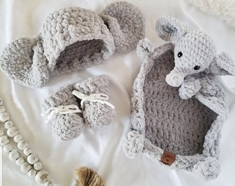 Baby Elephant gift set | Elephant hat and bootie set | Baby shower gift set | Winter Baby Gift Set