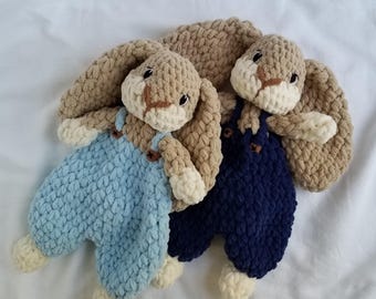 Bunny Lovey with Overalls | Bunny Plushie For Kids | First Birthday Gift