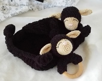 Black Sheep Gift Set | Handmade Baby Lamb Gift Set | Lamb Lovey and Rattle gift set | Baby gift set