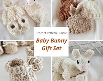 Baby Bunny Crochet Pattern Bundle: Beanie, Shoes, Lovey (PDF)